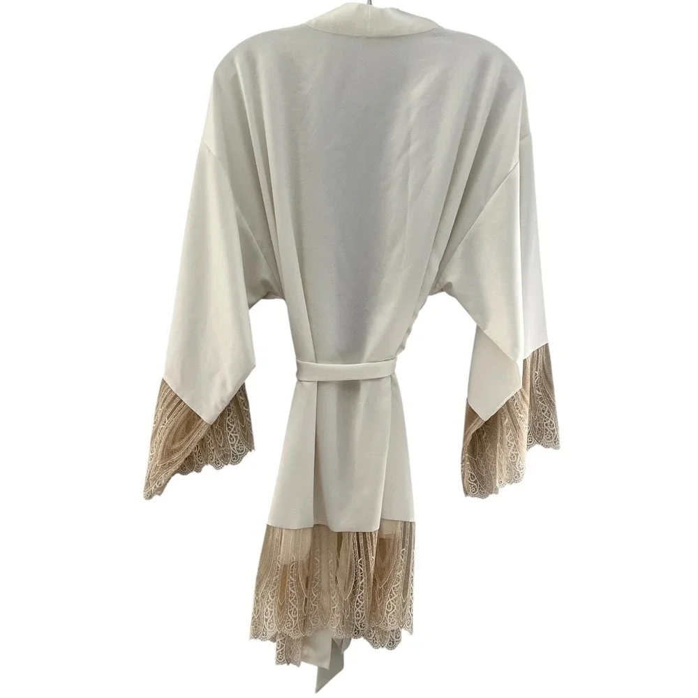 Flora Nikrooz Lace Satin Bridal Getting‎ Ready Robe XL Ivory Wedding